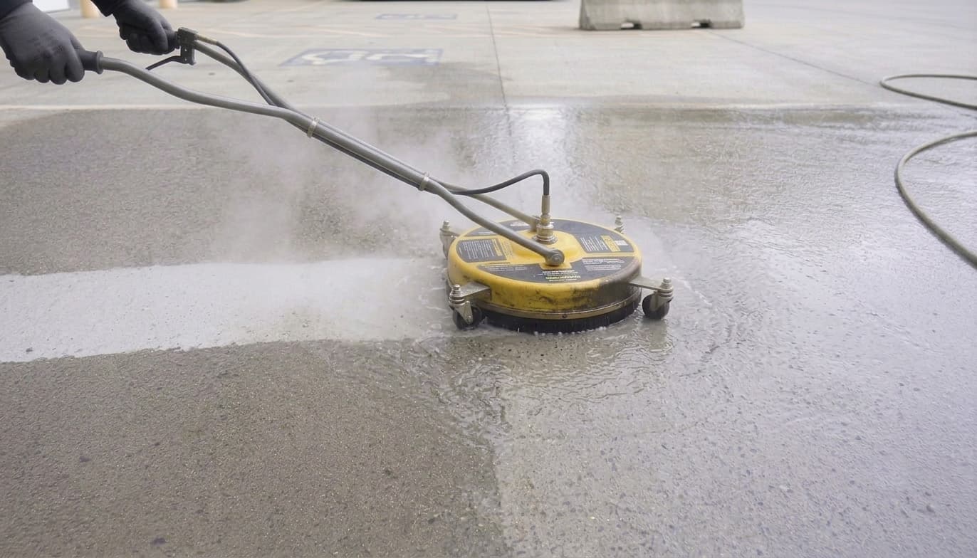 Close-up detail of algae and mildew lifting under professional pressure washing